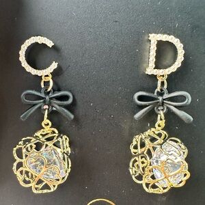 NWT CD initial bow pearl fashion earrings pierced
